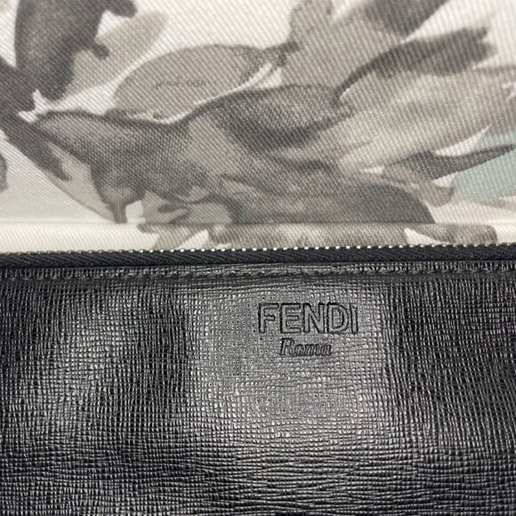 Fendi Vitello Century Monster Eyes Black Leather Zippered Clutch Bag - Picture 4 of 9